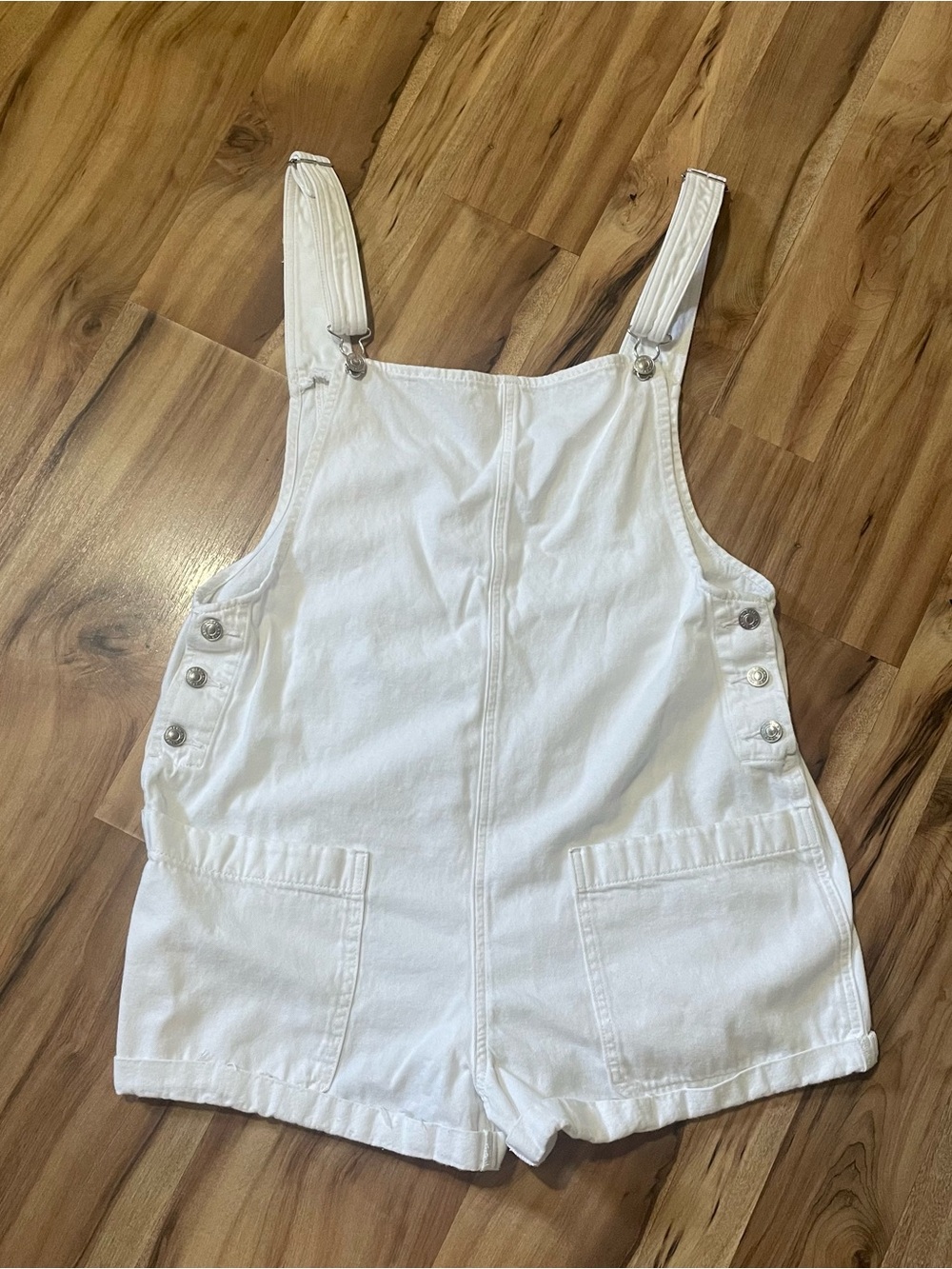 American Eagle White Denim Shortalls Overalls Womens Sz L Tomgirl Relaxed